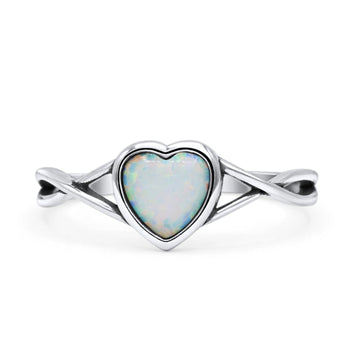 Infinity Shank Heart Promise Thumb Ring Oxidized Statement Fashion Ring Band Lab Created White Opal 925 Sterling Silver